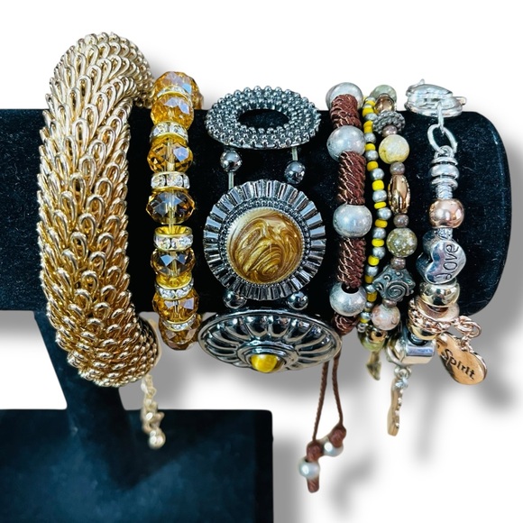 Jewelry - Elegant Gold and Brown Assortment of Bracelets